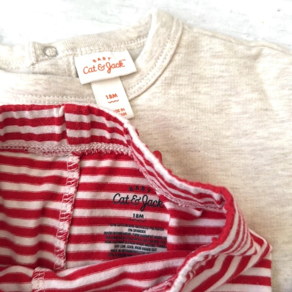 Cat & Jack 18m Baby Girl Christmas Sweater Long Sleeve Top Red Stripes Leggings